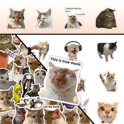 56pcs Kawaii Cat Meme Sticker Collection | UV-Coated Waterproof Decals for Journaling & Device