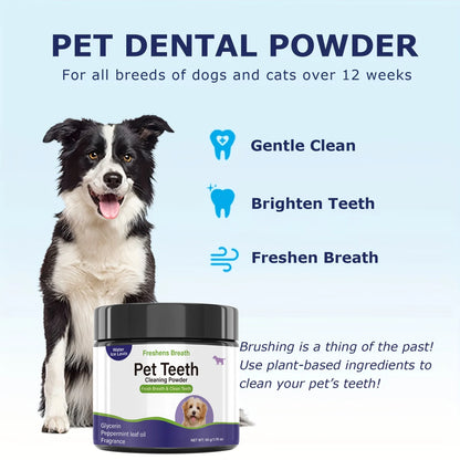 Pet Teeth Cleaning Powder for Dogs - Freshens Breath, Cleans Teeth with Peppermint Oil