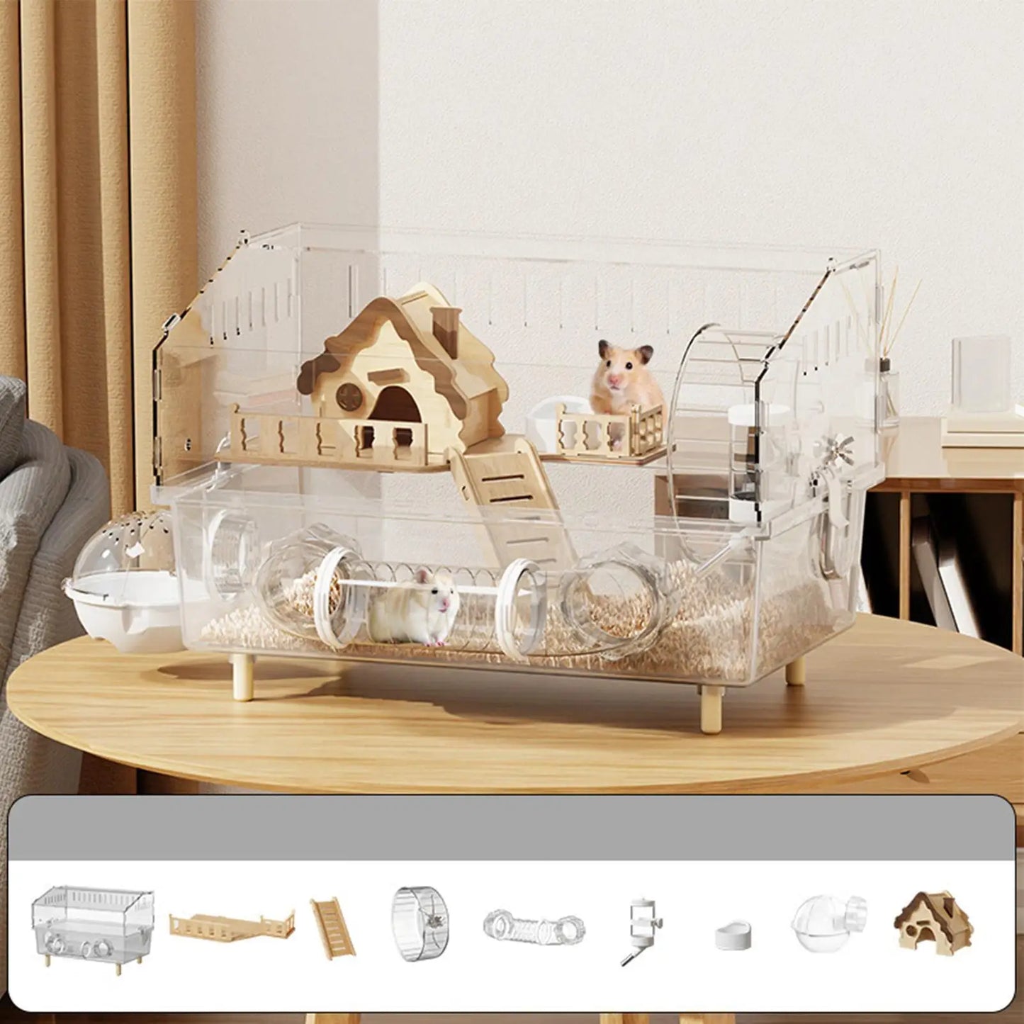 Acrylic Hamster Cage 2-Layer Clear Acrylic Pet Habitats Hamster Enclosure for Indoor Outdoor Home Yard Breeding Observation Pet