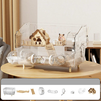 Acrylic Hamster Cage 2-Layer Clear Acrylic Pet Habitats Hamster Enclosure for Indoor Outdoor Home Yard Breeding Observation Pet