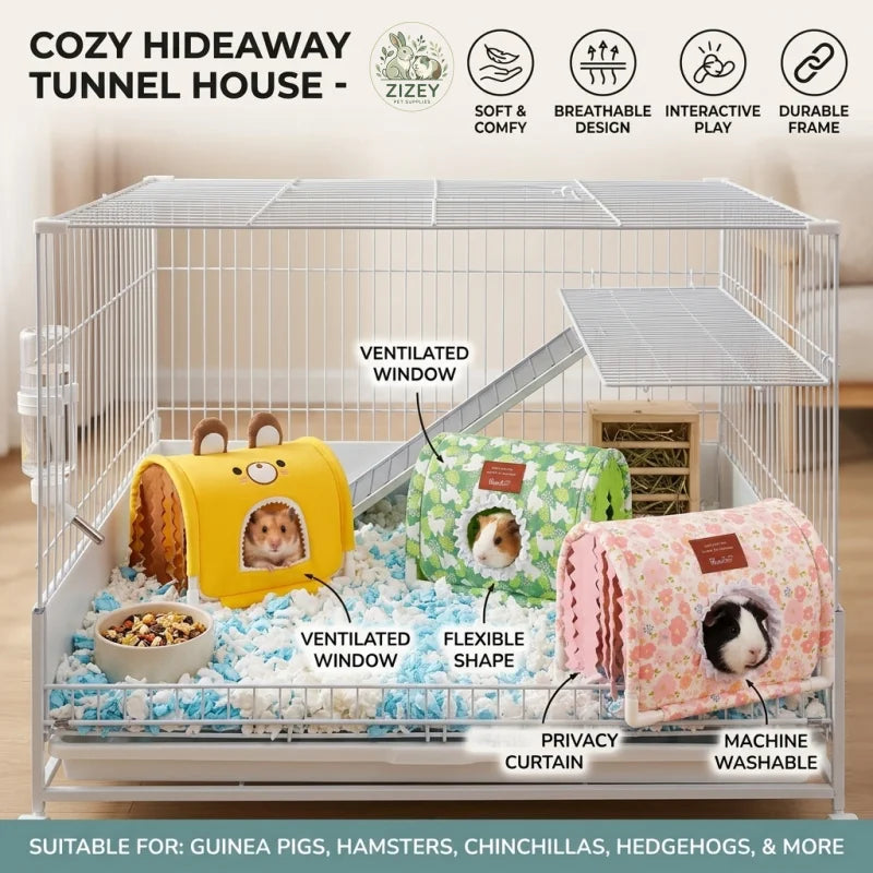 Small Animal Tunnel Hideout Cute Bed Cave Toy for Guinea Pig Rabbit Ferrets Hedgehog Rat Chinchilla Cage Accessory