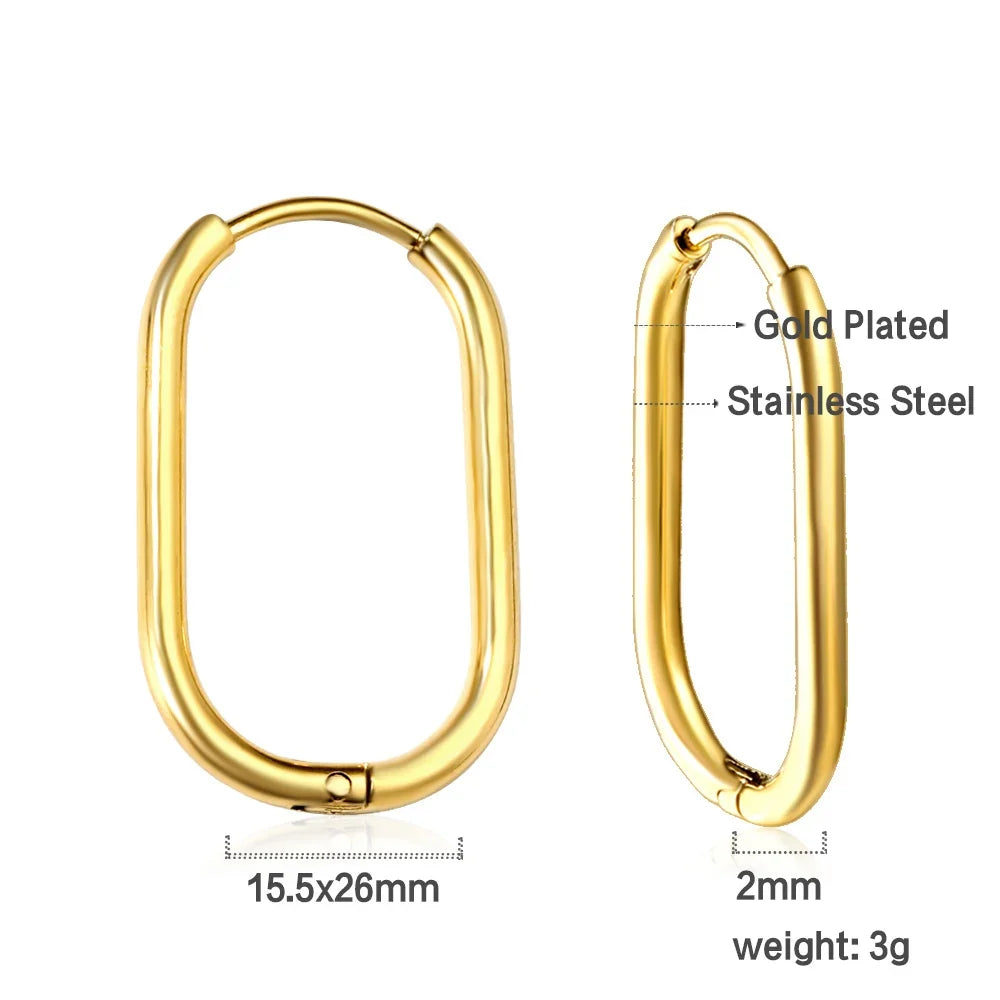 LUXUSTEEL U-Shaped and Geometric Hoop Earrings | Anti-Allergy Stainless Steel Earrings for Women and Men