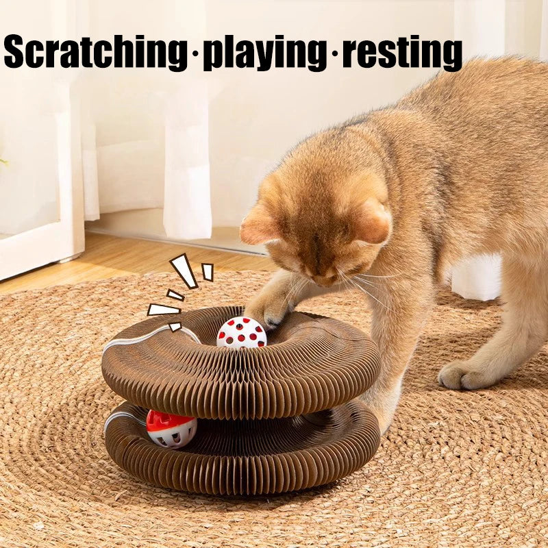 Magic cat scratching board toy with ball kitten climbing frame round wavy cat scratching board toy multiple ways to play