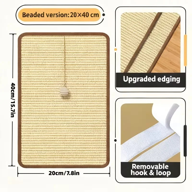 Sturdy Vertical Cat Scratching Pad Beige with Hanging Ball, Space-saving Indoor Anti-scratch Sofa Protector Pet Cat Mat