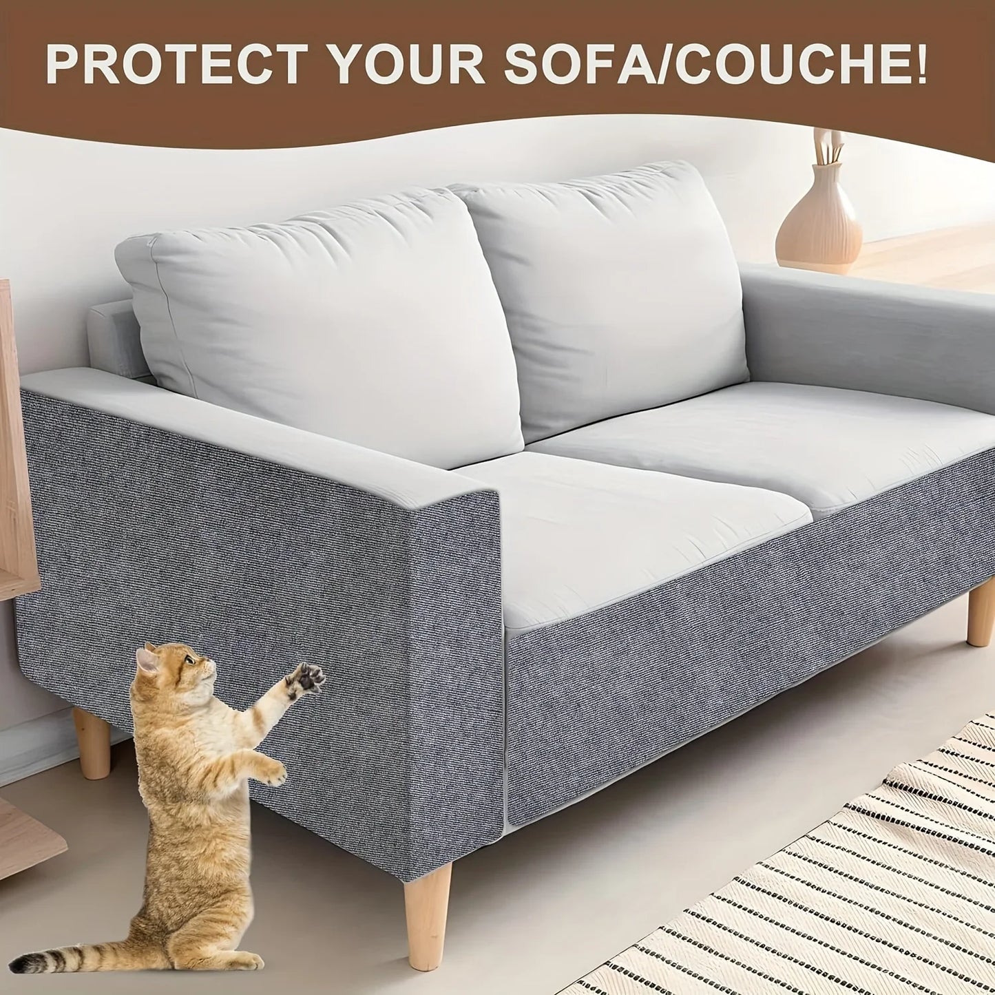 40x300cm Cat Scratcher Sofa Protector Cats Scratcher Pad Board Protection Trimmable Self-adhesive Carpet DIY Cat Scratch Mat