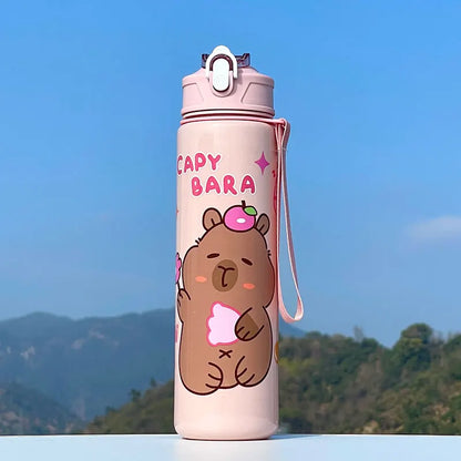 Large-Capacity Capybara Straw Cup | Cute Portable Sports Water Bottle for Outdoor Activities