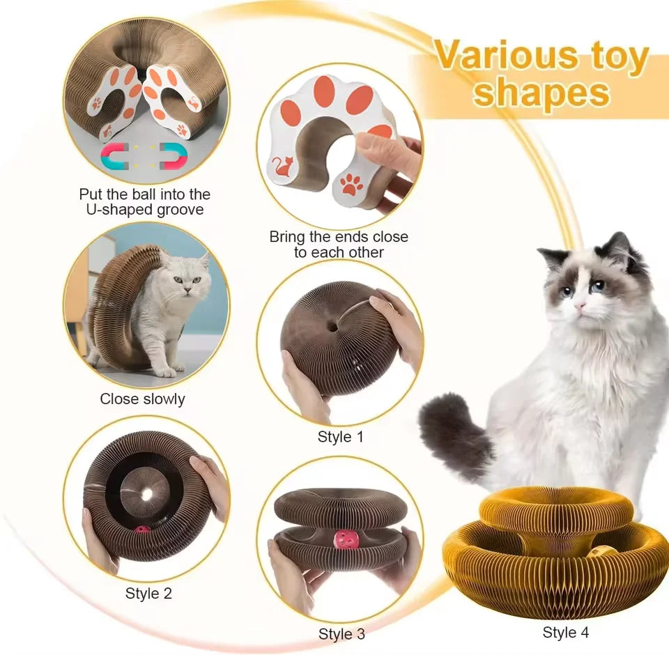 Magic cat scratching board toy with ball kitten climbing frame round wavy cat scratching board toy multiple ways to play