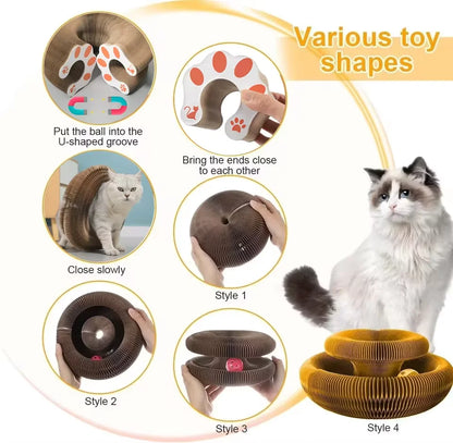 Magic cat scratching board toy with ball kitten climbing frame round wavy cat scratching board toy multiple ways to play