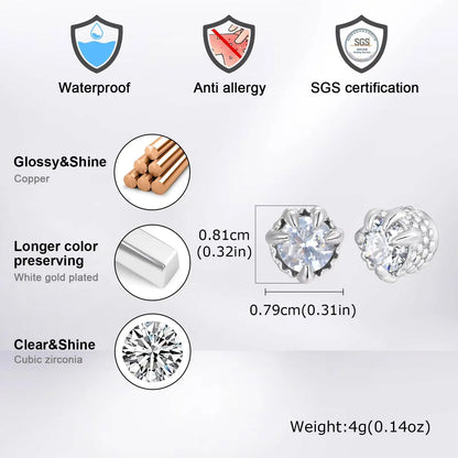 Vnox Magnetic Clip Earrings Non Piercing | Hip Hop Zircon Studs for Men Women Silver Party Gifts