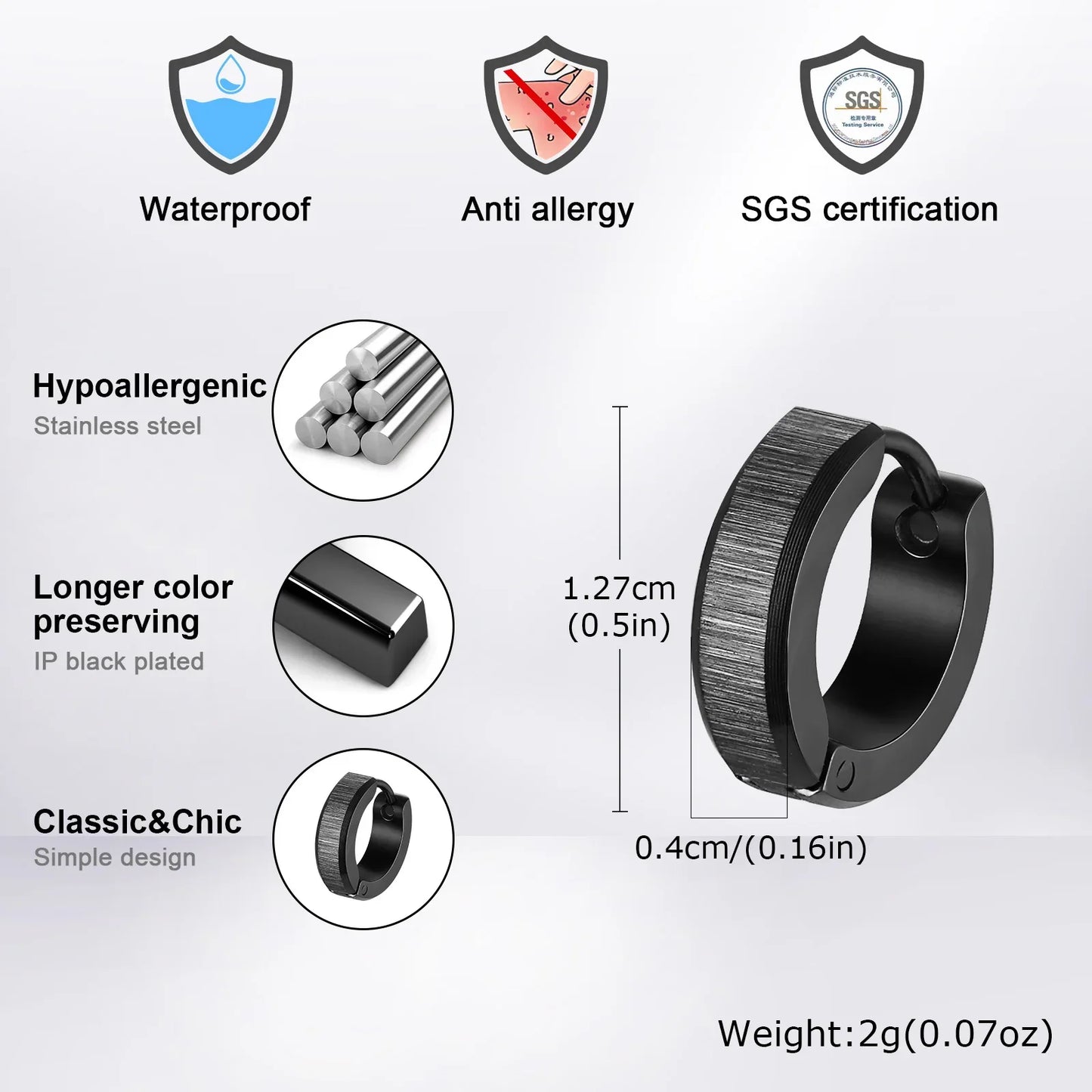 Vnox Anti Allergy Stainless Steel Hoop Earrings | Unisex Simple Metal Huggies for Men and Women