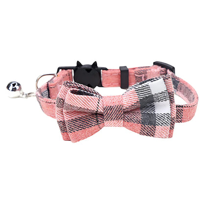 Pet Cat Adjustable Collar, British Plaid Bow Tie Collar, Pet Bell Collar with Buckle, Cat Dog Collar, 1PC