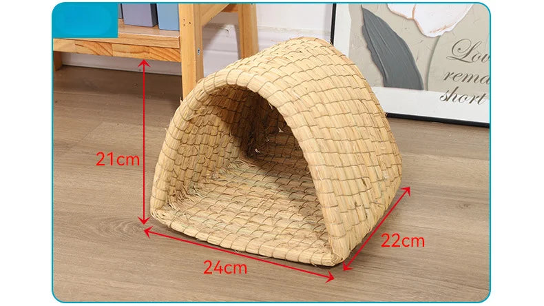 Straw Hand Woven Breathable Rabbit Grass Mat Four Season Hamster Guinea Pig Dutch Pig Foot Mat Rabbit Grass Nest Pet Supplies