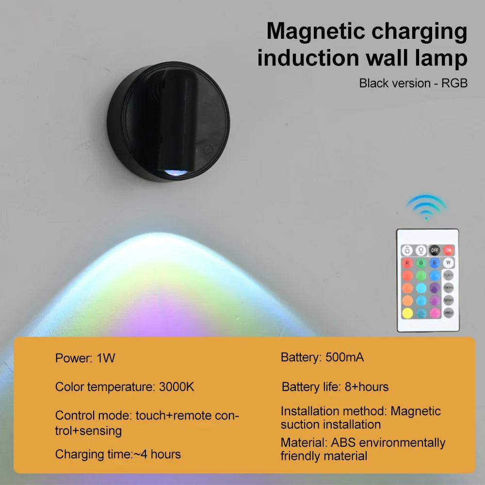 Magnetic USB Rechargeable LED Wall Light | Dimmable Touch Switch Reading Lamp