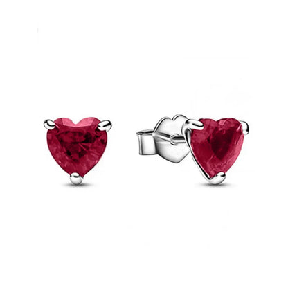 925 Silver Heart Stud Earrings | Pink Red Multi-Color Crystal Jewelry
