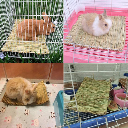 Rabbits Bunny Pet Chew Mat Small Animal Woven Hay Mat Natural Straw House Cage Accessories For Guinea Pig Chinchilla Hamster Rat