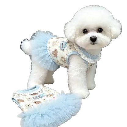 Pet Dresses Cat Pet Summer Clothes Pink Bow Teddy Skirt Small and Medium-sized Dog Cartoon Printed Vest Casual Female Dog Dress