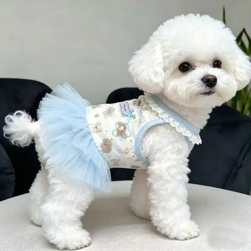 Pet Dresses Cat Pet Summer Clothes Pink Bow Teddy Skirt Small and Medium-sized Dog Cartoon Printed Vest Casual Female Dog Dress