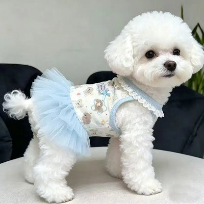 Pet Dresses Cat Pet Summer Clothes Pink Bow Teddy Skirt Small and Medium-sized Dog Cartoon Printed Vest Casual Female Dog Dress
