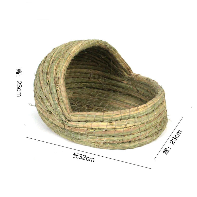 Pet Rabbit Grass Bed Natural Straw Woven House Bunny Chew Toys Hay Nest Bed for Hamsters Chinchillas Mice Small Animals