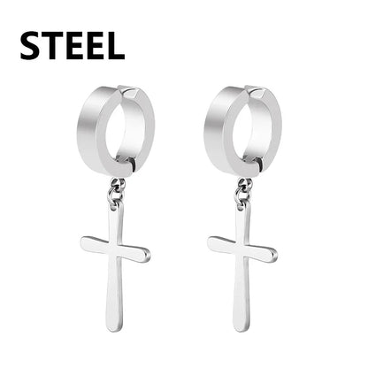 2pc Stainless Steel Cross Earrings Set | Gothic Punk Huggies for Men Women