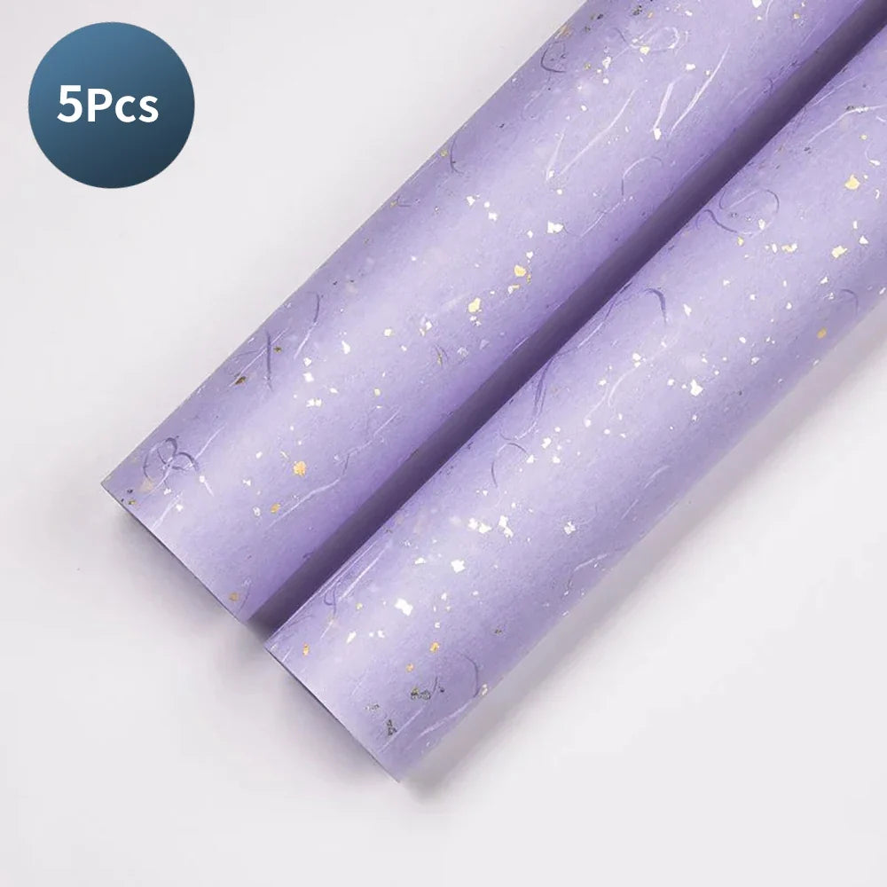 Korean Floral Wrapping Paper Set | 5 Sheets with Gold and Silver Sparkles