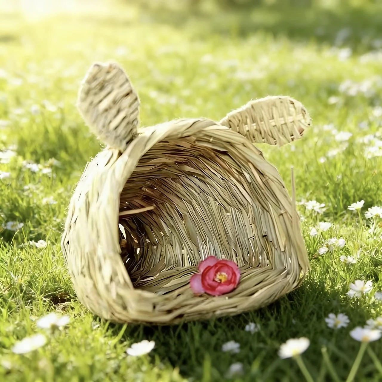 Rabbit Straw Nest Hut Toy Comfortable Straw Woven Hay Bed Warm Hut for Bunny Little Animals Ferret Hamster