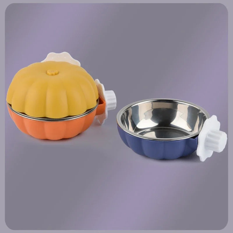 Pumpkin Shaped Small Pet Food and Water Bowl, Movable and Lifting Pet Carrier Bowl Pet Feeding Supplies