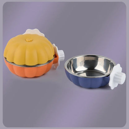 Pumpkin Shaped Small Pet Food and Water Bowl, Movable and Lifting Pet Carrier Bowl Pet Feeding Supplies