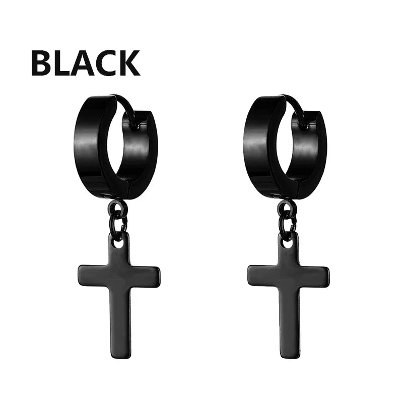 2pc Stainless Steel Cross Earrings Set | Gothic Punk Huggies for Men Women