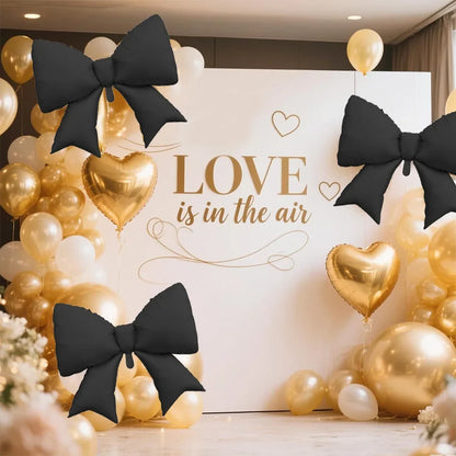2-Pack Matte Black Bow Aluminum Foil Balloons | Bow-Themed Party Decor