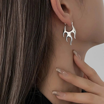 Gothic Punk Gold Flame Hoop Earrings for Women | Exaggerated Geometric Piercing Jewelry