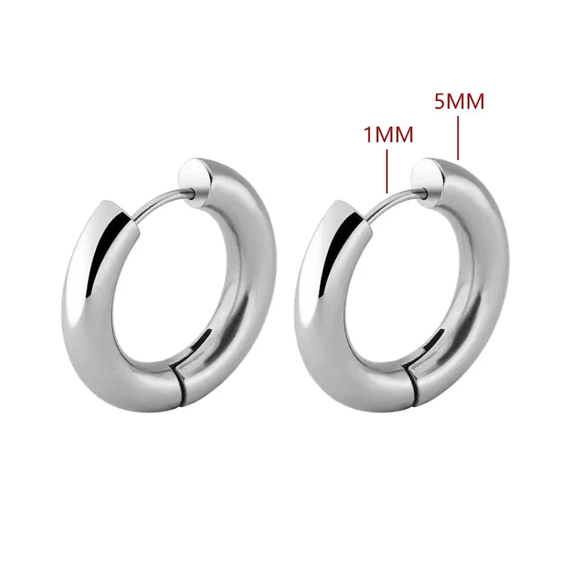 2pc Stainless Steel Small Hoop Earrings | Unisex Punk Hip Hop Huggie Earrings