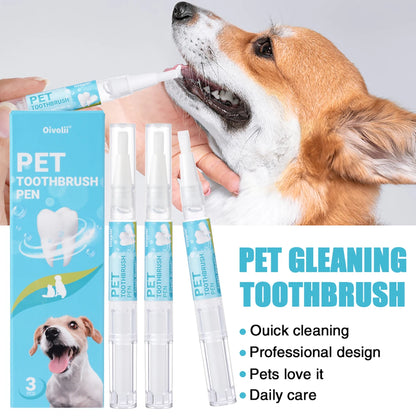 Pet Teeth Cleaning Pen with Soft Brush Dental Gel for Dogs & Cats Tartar Control Fresh Breath Soothes Gums Mild Formula 3pcs/box