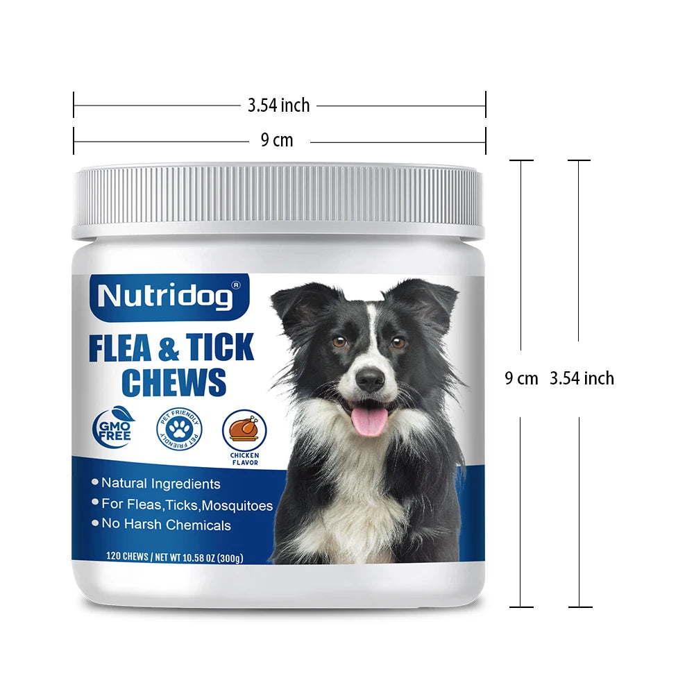 Flea & Tick Chews For Dog with Garlic Flaxseed | Skin Health Support & Bites Prevention - Chicken flavor 120 Soft Chews