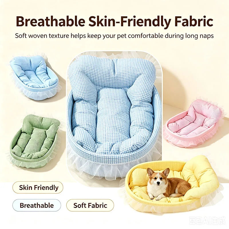 1set Cute Lace-Trimmed Pet Princess Bed For Winter - Soft Polyester Plush Oval for Small Dogs/Cats, Easy Assembly Indoor Use