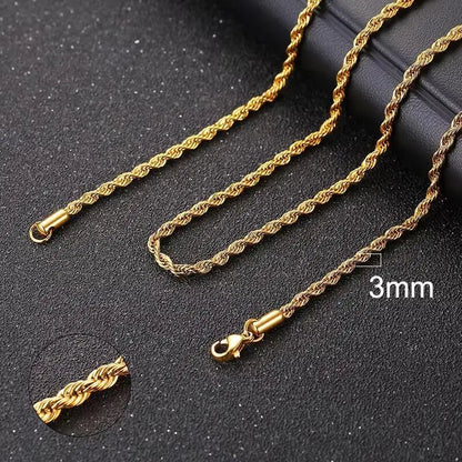 Vnox Twist Rope Chain Necklace for Men Women | Waterproof Stainless Steel Unisex Chain