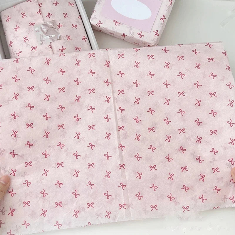 10 Pink Bow Snow Pear Wrapping Paper Sheets | Handmade Flower Bouquet Packaging