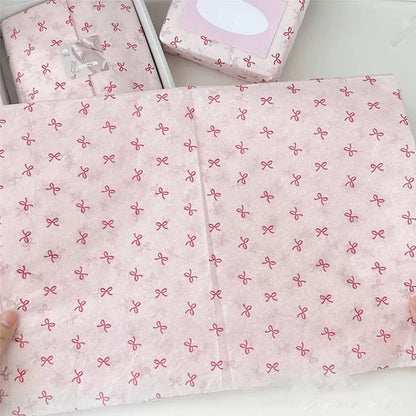 10 Pink Bow Snow Pear Wrapping Paper Sheets | Handmade Flower Bouquet Packaging