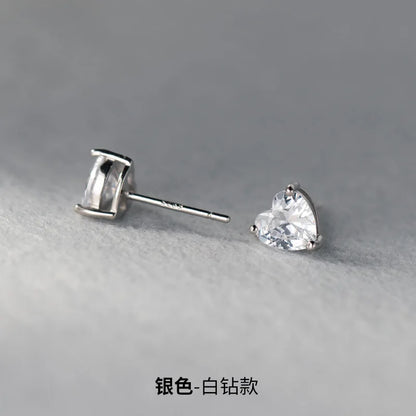 925 Sterling Silver Heart Zircon Stud Earrings | Luxury Jewelry for Women