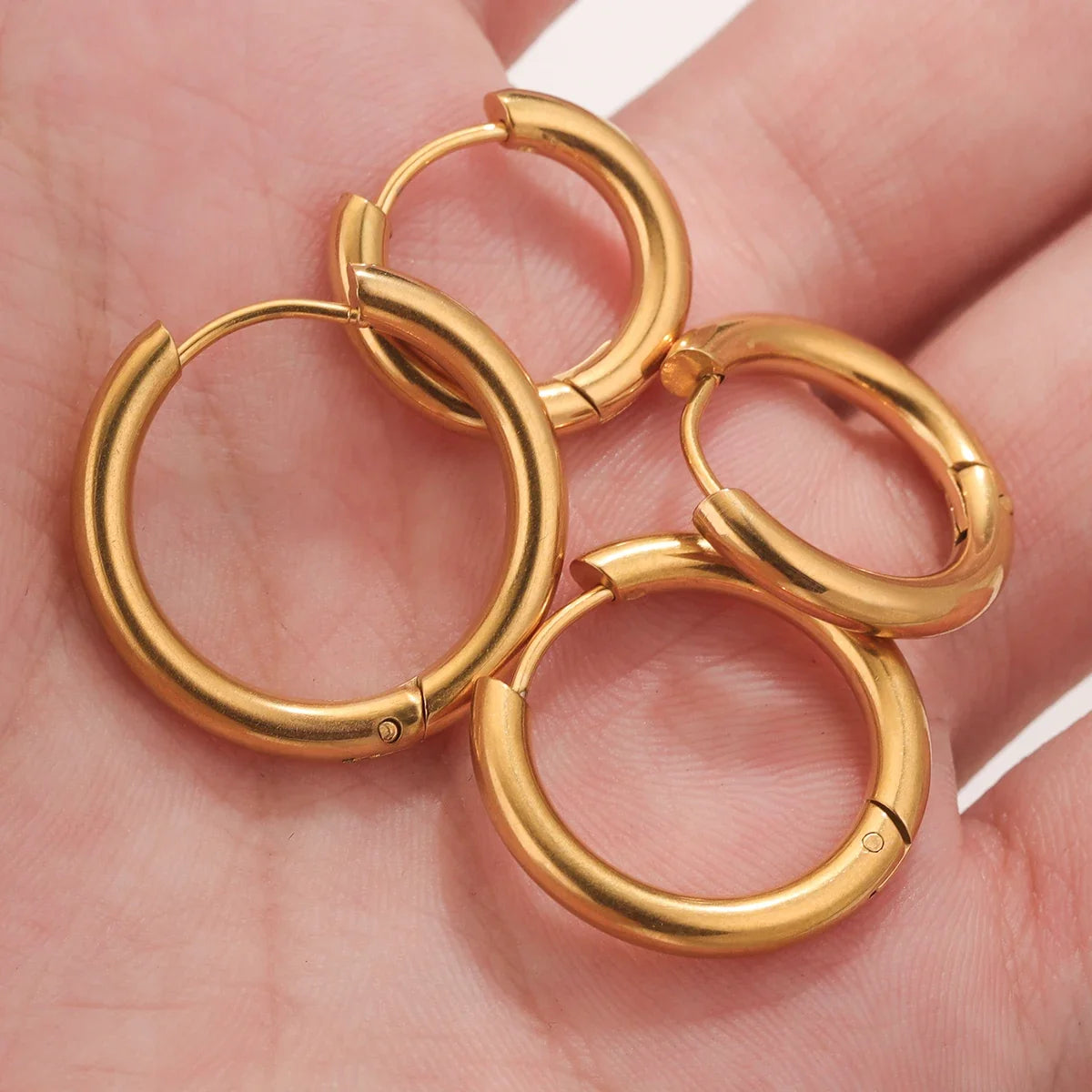 6pcs Stainless Steel 3mm 4mm Hoop Earrings | PVD Gold Plated Korean Round Earrings for Men Women