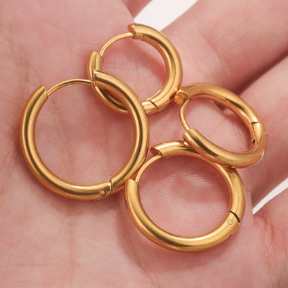 6pcs Stainless Steel 3mm 4mm Hoop Earrings | PVD Gold Plated Korean Round Earrings for Men Women