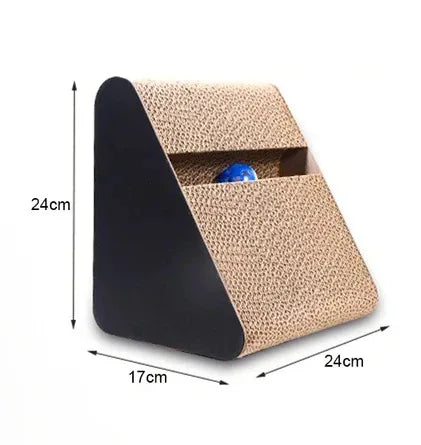 Eco-Friendly Corrugated Cat Scratcher 2-in-1 Triangle - with Rotating Ball, Sturdy Reversible Anti-Scratch Board for Indoor Cats