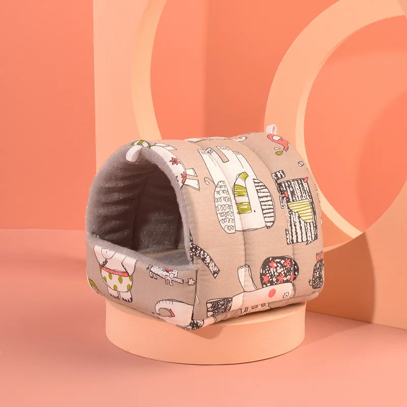 Cute Mini Cage Rabbit Squirrel Winter Warm Cotton Mat Guinea Pig Nest Hamster House Small Animal Sleeping Bed Pet Hanging Cage