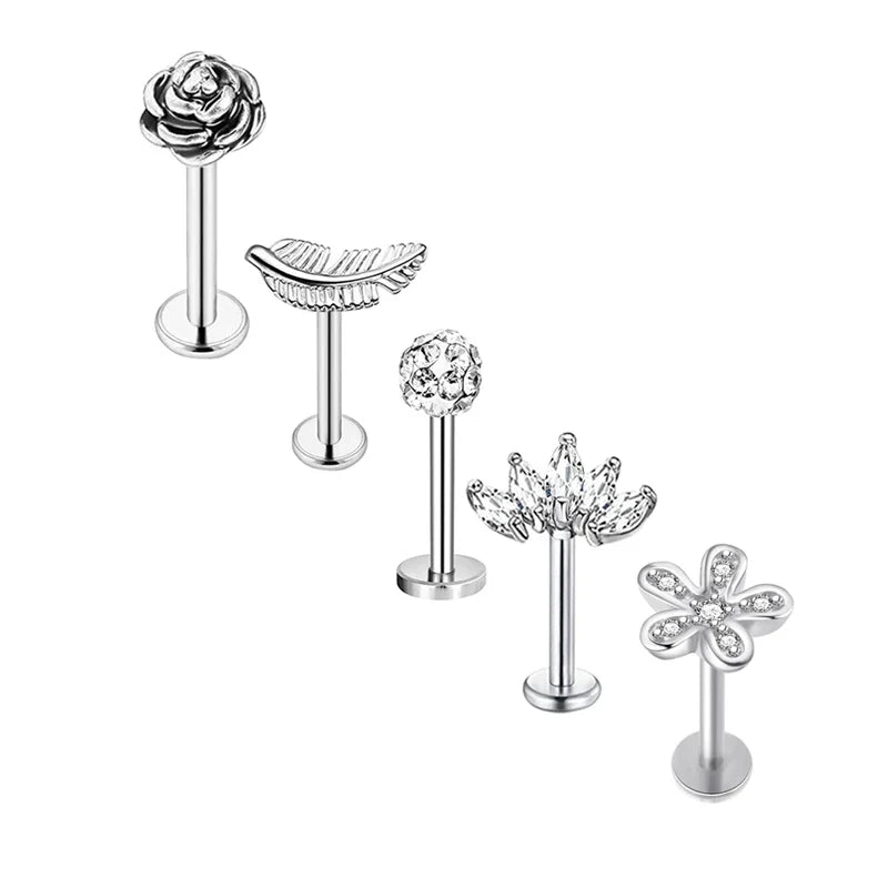 5pcs Mixed Heart Tragus Stud Earring Set | Cartilage Helix Lip Piercing Jewelry