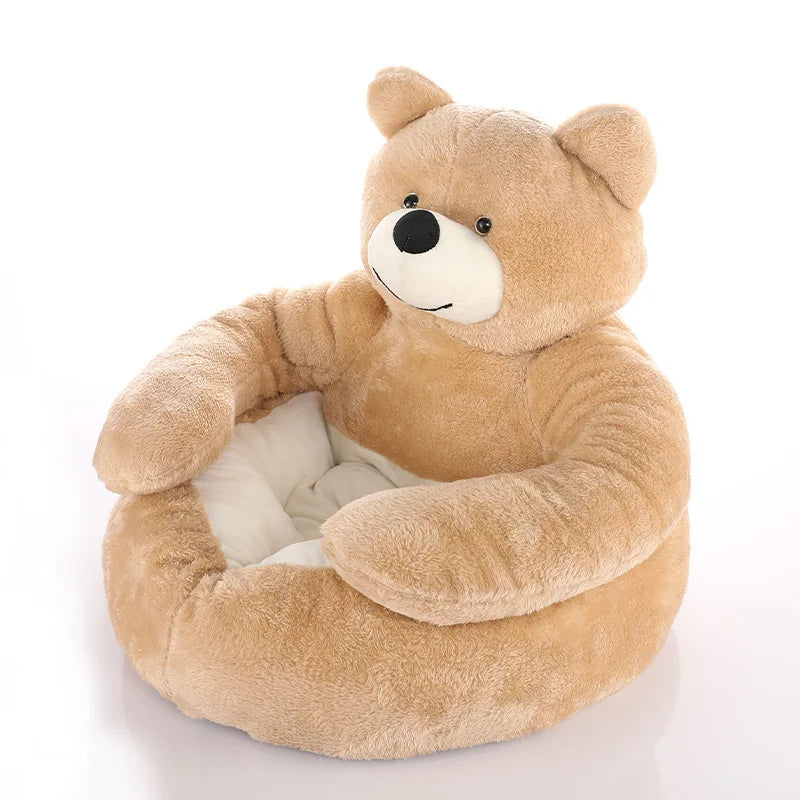 Plush Dog House Bed Winter Warm Bear Hug Semi Enclosed Cat's Nest Detachable And Washable Mat Small Dog Bed Sofa Pet Supplies