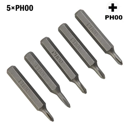 5pcs Cross Screwdriver Bit Set Magnetic Phillips Bits PH0000 to PH2 | 4mm Hex Shank Precision Hand Tools