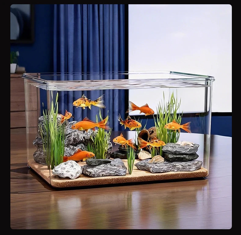 Transparent Reptile Terrarium Tank with Basking Area for Pet Turtles Hermit Crabs Tortoises - Turtle Adoption Habitat