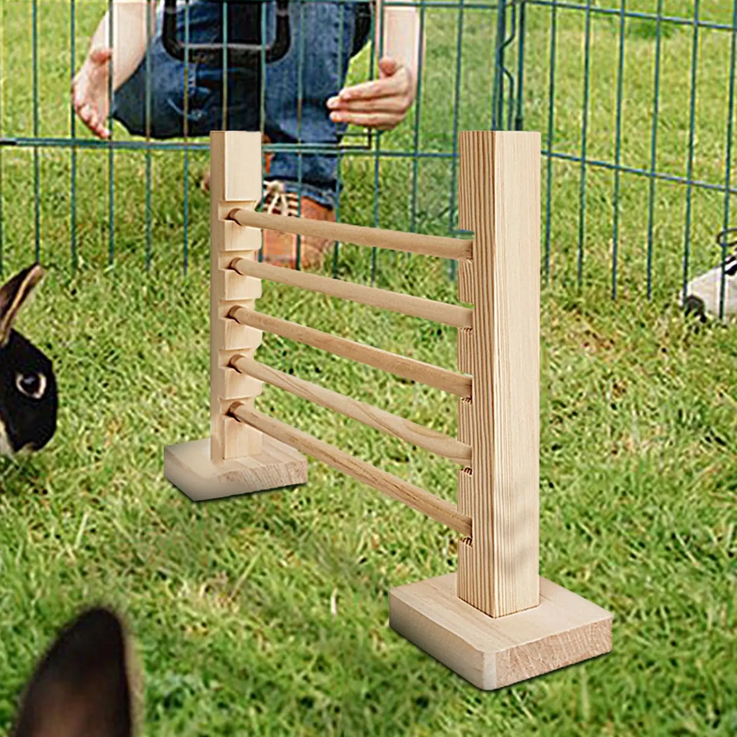 Rabbit Exercise Obstacle Wooden Bunny Agility Equipment Adjustable Height Small Animal Toy Training Games for Pet Habitat Ferret