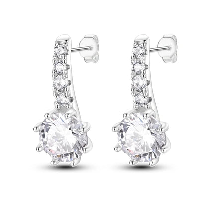 925 Sterling Silver Hoop Earrings with Zircon | Classic U-Shaped Women Jewelry