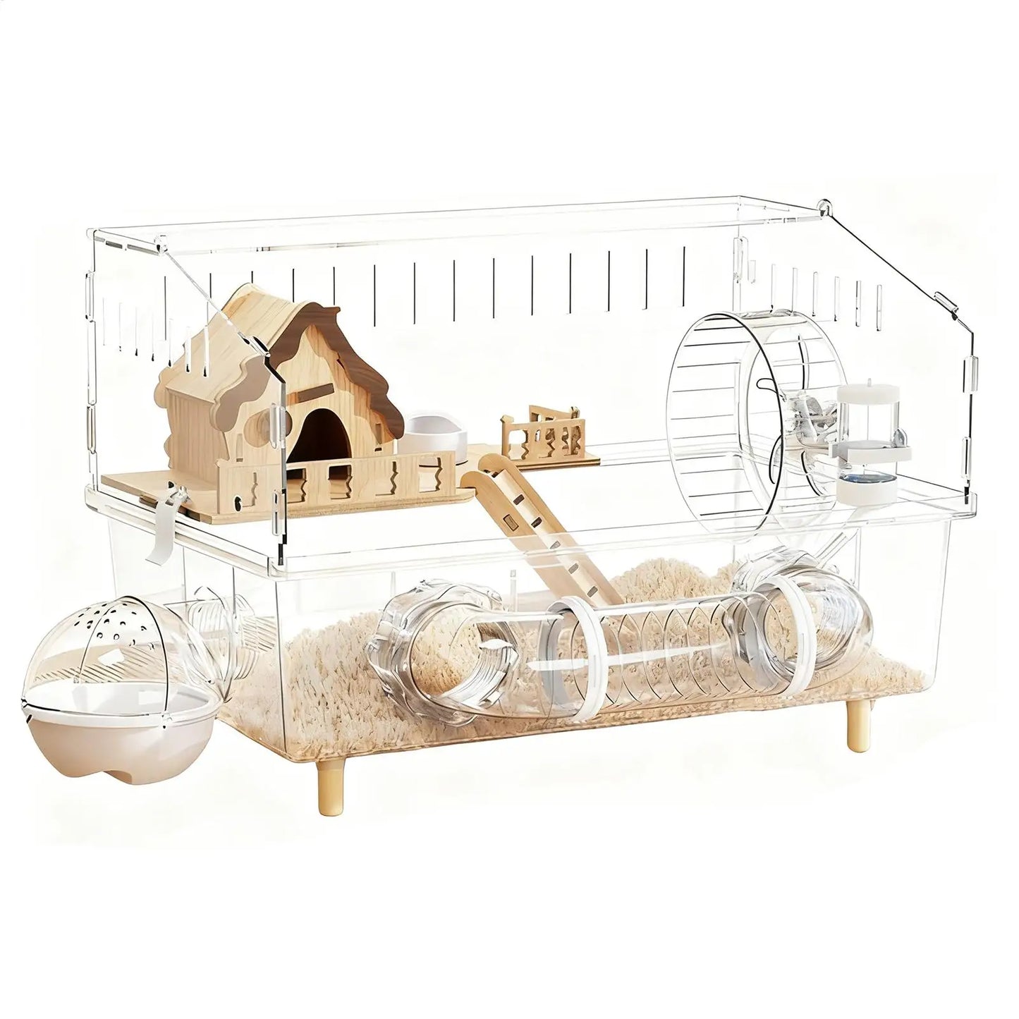 Acrylic Hamster Cage 2-Layer Clear Acrylic Pet Habitats Hamster Enclosure for Indoor Outdoor Home Yard Breeding Observation Pet